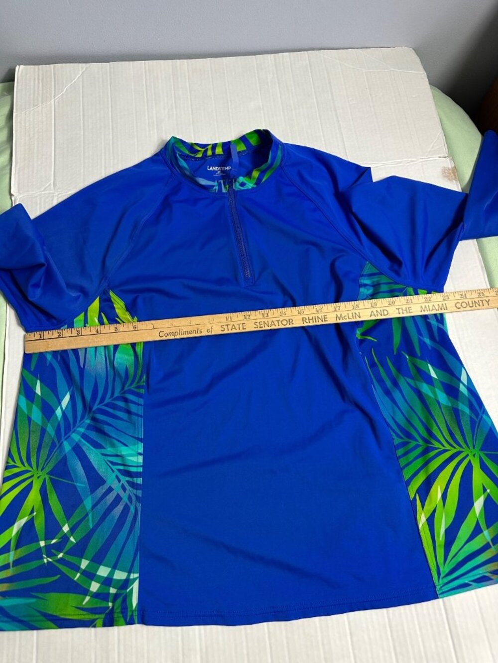 Lands' End Long Sleeve Rash Guard Swim Shirt Blue Green Palm UPF 50 Plus Size 2X - Picture 8 of 10